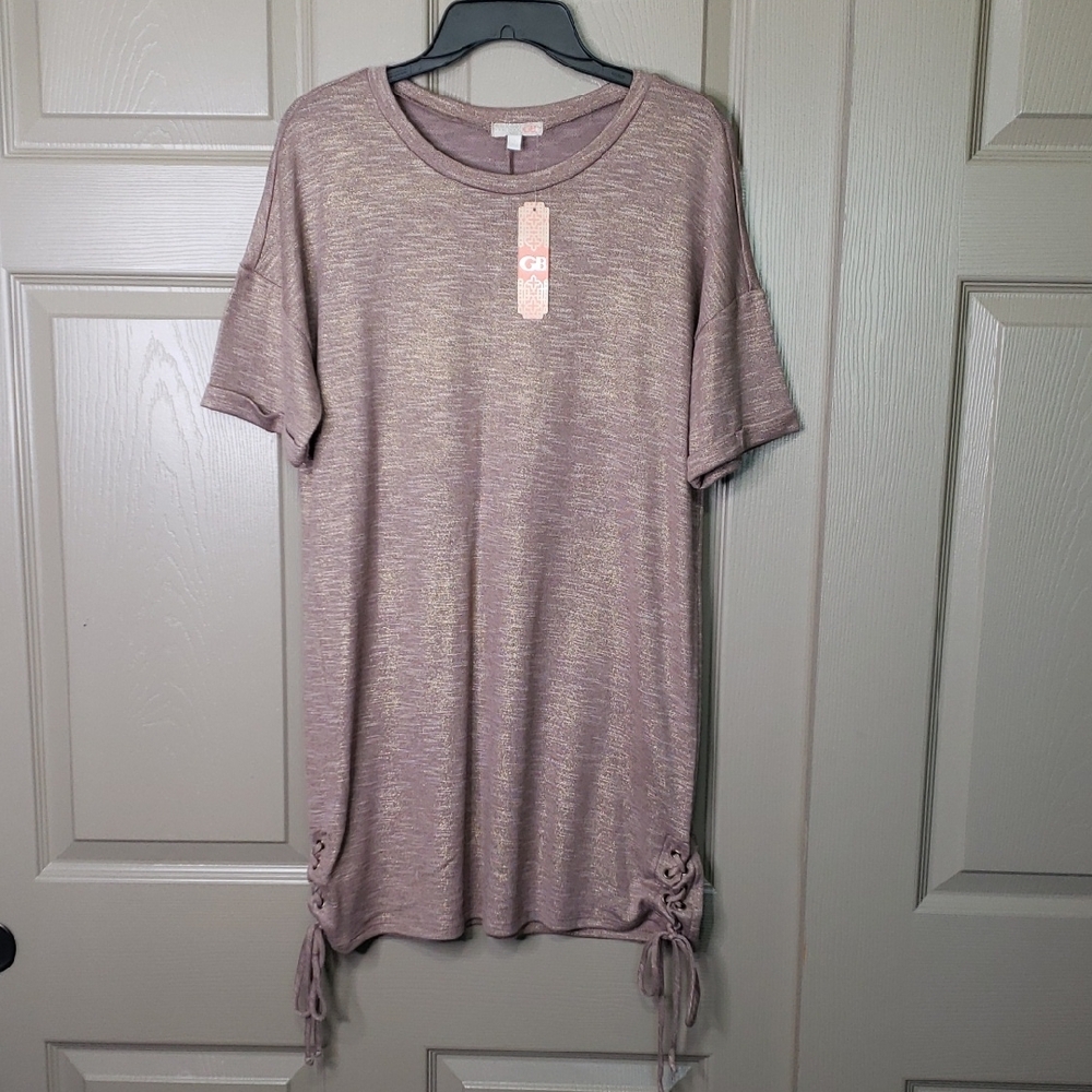NWT GB Mauve Gold Shimmer Tunic with Side Ties Size Small